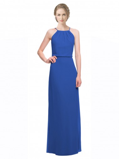 Azul 135 línea A Tirantes espagueti Gasa Largo Vestidos de dama de honor Outlet