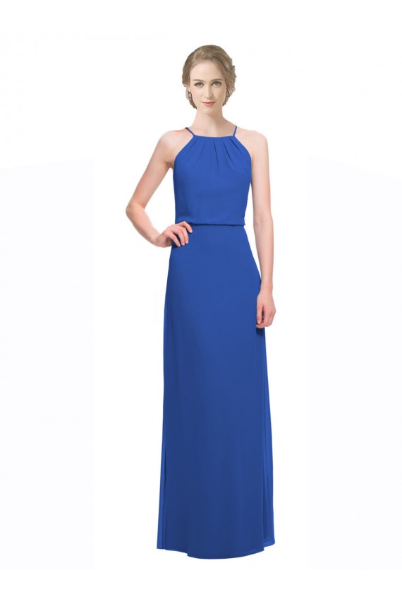 Azul 135 línea A Tirantes espagueti Gasa Largo Vestidos de dama de honor Outlet