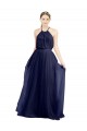 Azul Marino 21 línea A Halter Cuello Alto Tul Largo Vestidos de dama de honor Outlet