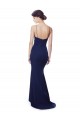 Azul Marino Sirena Tirantes espagueti Cuello en V Cuello Alto Crepé Elástico Largo Formales Vestidos de dama de honor / Vestidos de fiesta Outlet