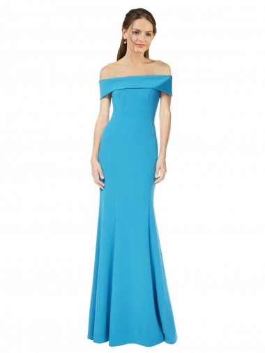 Azul Verde pavo real Cubierta Hombros Descubiertos Crepé Elástico Largo Formales Vestidos de dama de honor / Vestidos de fiesta Outlet