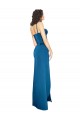 Azul Verde pavo real Cubierta Tirantes espagueti Satén sedoso Largo Formales Vestidos de dama de honor / Vestidos de fiesta Outlet