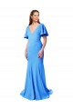 Azul Verde pavo real Sirena Cuello en V Barrer tren Crepé Elástico Largo Vestidos de dama de honor / Vestidos de fiesta Outlet