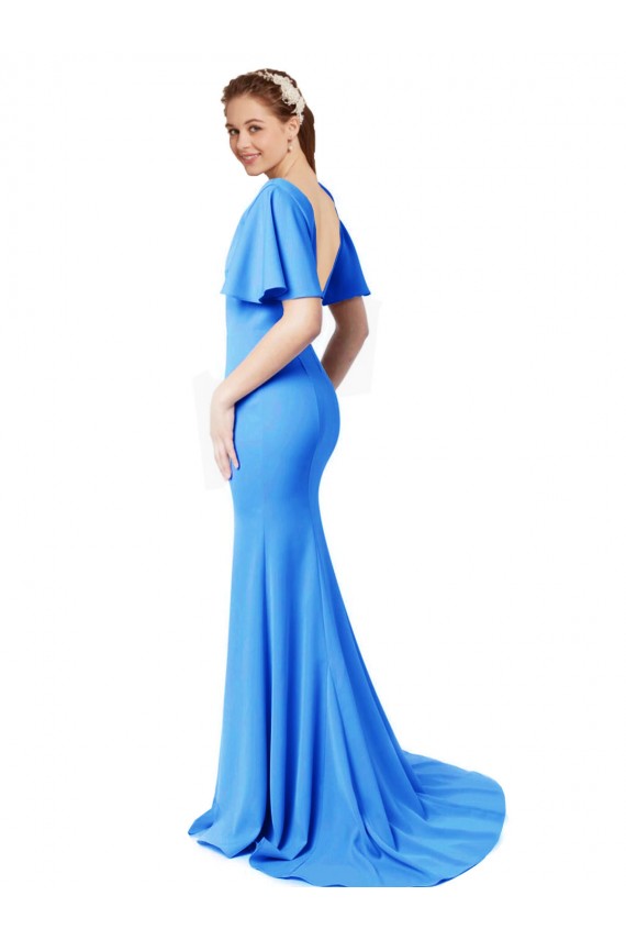 Azul Verde pavo real Sirena Cuello en V Barrer tren Crepé Elástico Largo Vestidos de dama de honor / Vestidos de fiesta Outlet