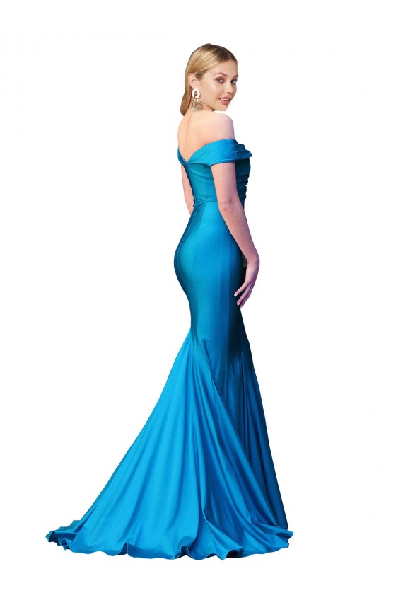 Azul Verde pavo real Sirena Hombros Descubiertos Satén Largo Formales Vestidos de dama de honor / Vestidos de fiesta Outlet