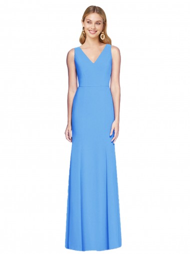 Azul Verde pavo real Trompeta Cuello en V Crepé Elástico Largo Vestidos de dama de honor / Vestidos de fiesta Outlet