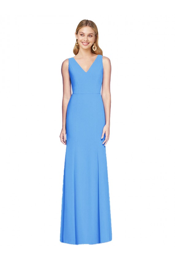 Azul Verde pavo real Trompeta Cuello en V Crepé Elástico Largo Vestidos de dama de honor / Vestidos de fiesta Outlet