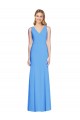 Azul Verde pavo real Trompeta Cuello en V Crepé Elástico Largo Vestidos de dama de honor / Vestidos de fiesta Outlet