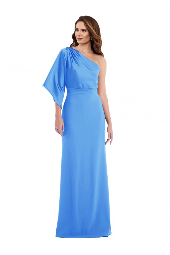 Azul Verde pavo real Trompeta Un Hombre Crepé Elástico Largo Vestidos de dama de honor / Vestidos de fiesta Outlet