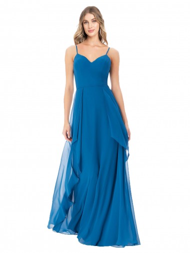 Azul Verde pavo real línea A Tirantes espagueti Gasa Largo Vestidos de dama de honor Outlet