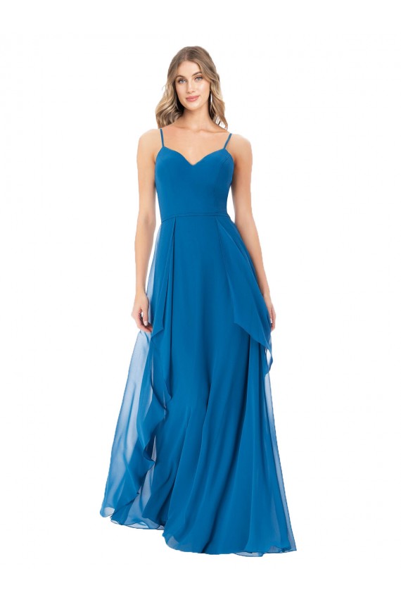 Azul Verde pavo real línea A Tirantes espagueti Gasa Largo Vestidos de dama de honor Outlet