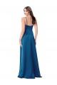 Azul Verde pavo real línea A Tirantes espagueti Satén sedoso Largo Formales Vestidos de dama de honor / Vestidos de fiesta Outlet