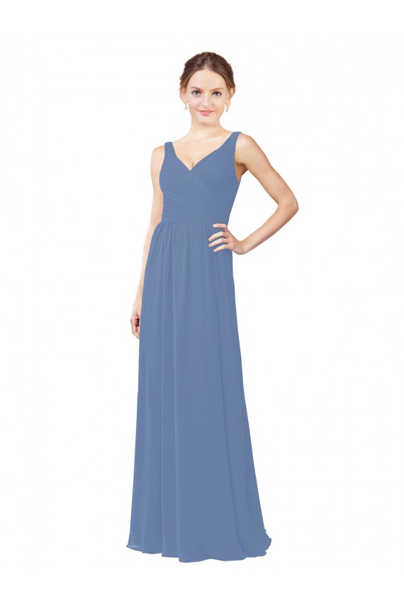 Azul Windsor Cubierta Cuello en V Gasa Largo Vestidos de dama de honor Outlet