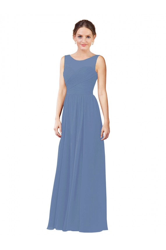 Azul Windsor Cubierta Ilusión Cuello de Corazón Gasa Largo Vestidos de dama de honor Outlet