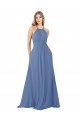 Azul Windsor línea A Cuello Alto Gasa Largo Vestidos de dama de honor Outlet
