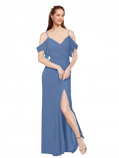 Azul Windsor línea A Hombros Descubiertos Gasa Largo Vestidos de dama de honor Outlet