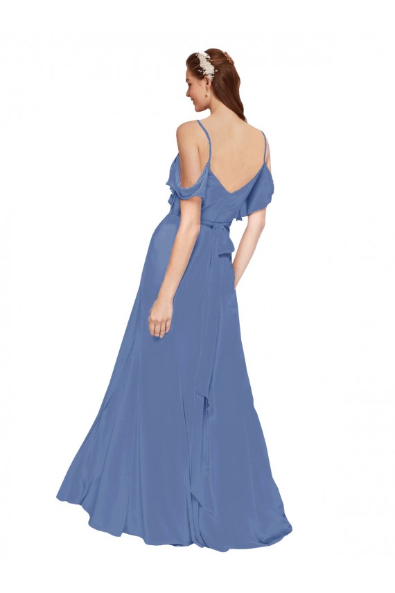 Azul Windsor línea A Hombros Descubiertos Gasa Largo Vestidos de dama de honor Outlet