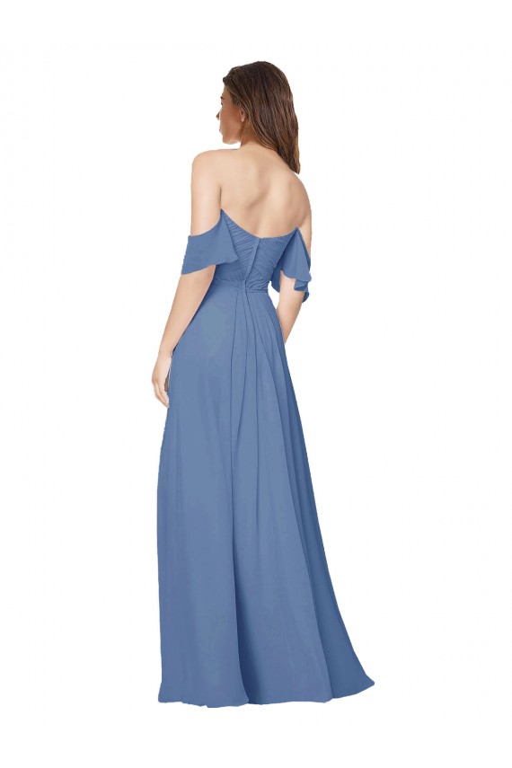 Azul Windsor línea A Hombros Descubiertos Sin tirantes Gasa Largo Vestidos de dama de honor Outlet