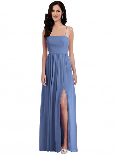 Azul Windsor línea A Tirantes espagueti Gasa Largo Vestidos de dama de honor Outlet