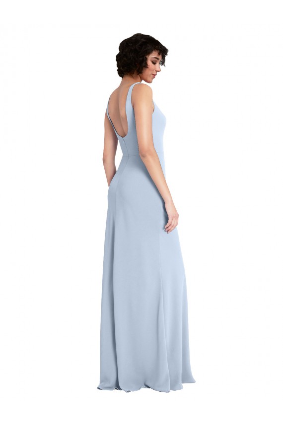 Azul cielo claro Cubierta Cuadrado Crepé Elástico Largo Vestidos de dama de honor / Vestidos de fiesta Outlet