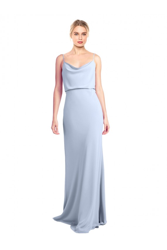 Azul cielo claro Cubierta Cuello Alto Crepé Elástico Largo Formales Vestidos de dama de honor / Vestidos de fiesta Outlet