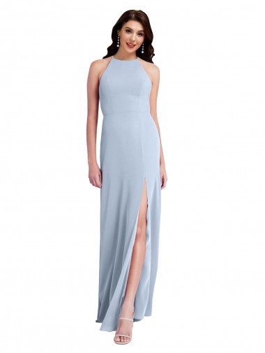Azul cielo claro Cubierta Halter Cuello Alto Crepé Elástico Largo Formales Vestidos de dama de honor / Vestidos de fiesta Outlet