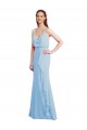 Azul cielo claro Sirena Tirantes espagueti Cuello en V Gasa Largo Vestidos de dama de honor Outlet