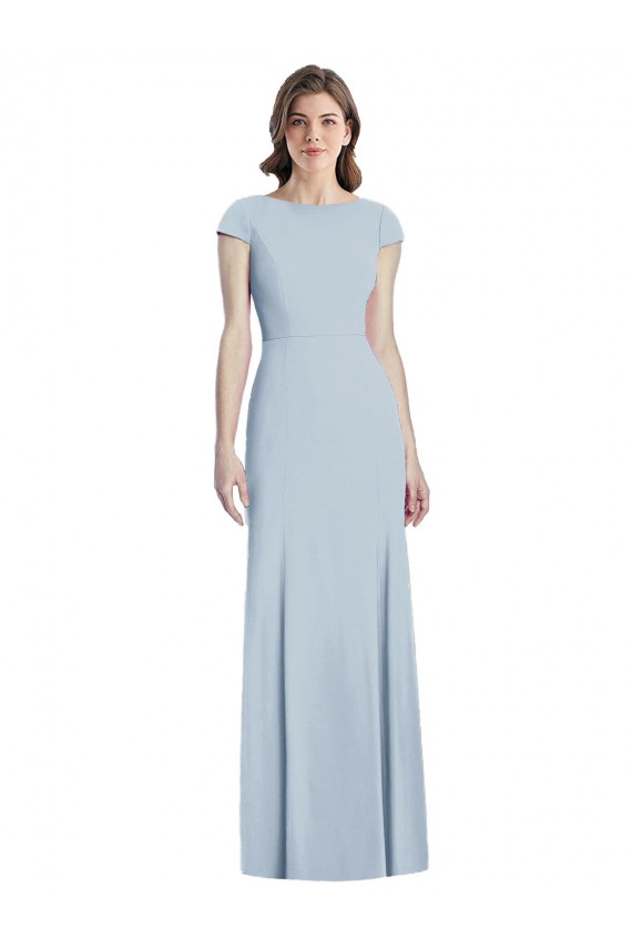 Azul cielo claro Trompeta Barco Crepé Elástico Largo Vestidos de dama de honor / Vestidos de fiesta Outlet