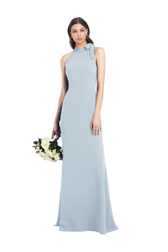 Azul cielo claro Trompeta Cuello Barco Cuello Alto Halter Crepé Elástico Largo Vestidos de dama de honor / Vestidos de fiesta Outlet