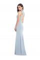 Azul cielo claro Trompeta Cuello Barco Cuello Alto Halter Crepé Elástico Largo Vestidos de dama de honor / Vestidos de fiesta Outlet