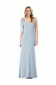 Azul cielo claro Trompeta Cuello en V Crepé Elástico Largo Vestidos de dama de honor / Vestidos de fiesta Outlet