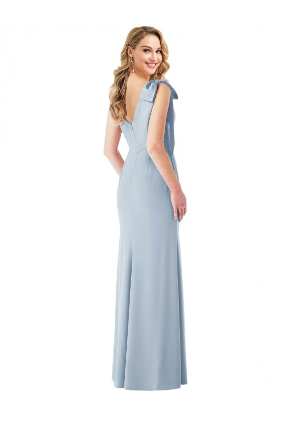 Azul cielo claro Trompeta Cuello en V Crepé Elástico Largo Vestidos de dama de honor / Vestidos de fiesta Outlet
