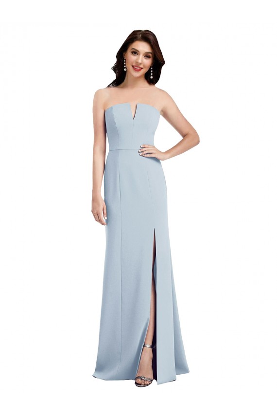 Azul cielo claro Trompeta Cuello en V Sin tirantes Crepé Elástico Largo Vestidos de dama de honor / Vestidos de fiesta Outlet