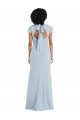 Azul cielo claro Trompeta Cuello joya Crepé Elástico Largo Vestidos de dama de honor Outlet