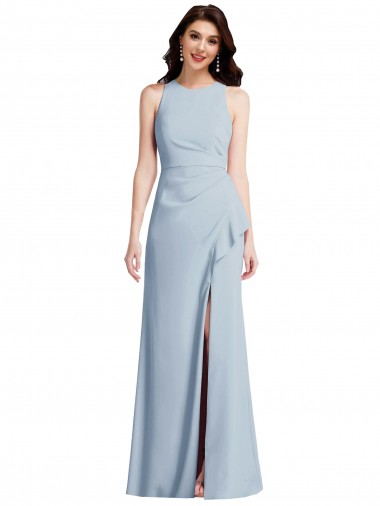 Azul cielo claro Trompeta Halter Crepé Elástico Largo Vestidos de dama de honor / Vestidos de fiesta Outlet