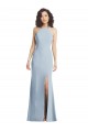 Azul cielo claro Trompeta Halter Cuello Alto Crepé Elástico Largo Formales Vestidos de dama de honor / Vestidos de fiesta Outlet