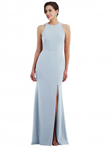 Azul cielo claro Trompeta Halter Cuello joya Crepé Elástico Largo Formales Vestidos de dama de honor / Vestidos de fiesta Outlet
