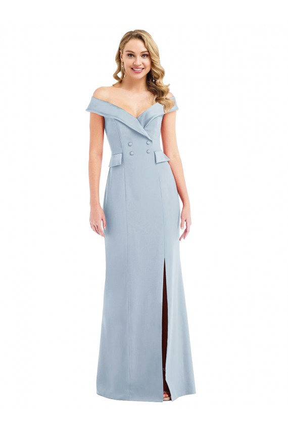 Azul cielo claro Trompeta Hombros Descubiertos Crepé Elástico Largo Vestidos de dama de honor / Vestidos de fiesta Outlet