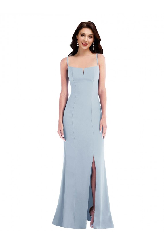 Azul cielo claro Trompeta Tirantes espagueti Crepé Elástico Largo Formales Vestidos de dama de honor / Vestidos de fiesta Outlet