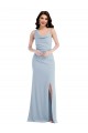 Azul cielo claro Trompeta Un Hombre Crepé Elástico Largo Vestidos de dama de honor / Vestidos de fiesta Outlet
