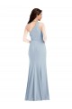 Azul cielo claro Trompeta Un Hombre Crepé Elástico Largo Vestidos de dama de honor / Vestidos de fiesta Outlet