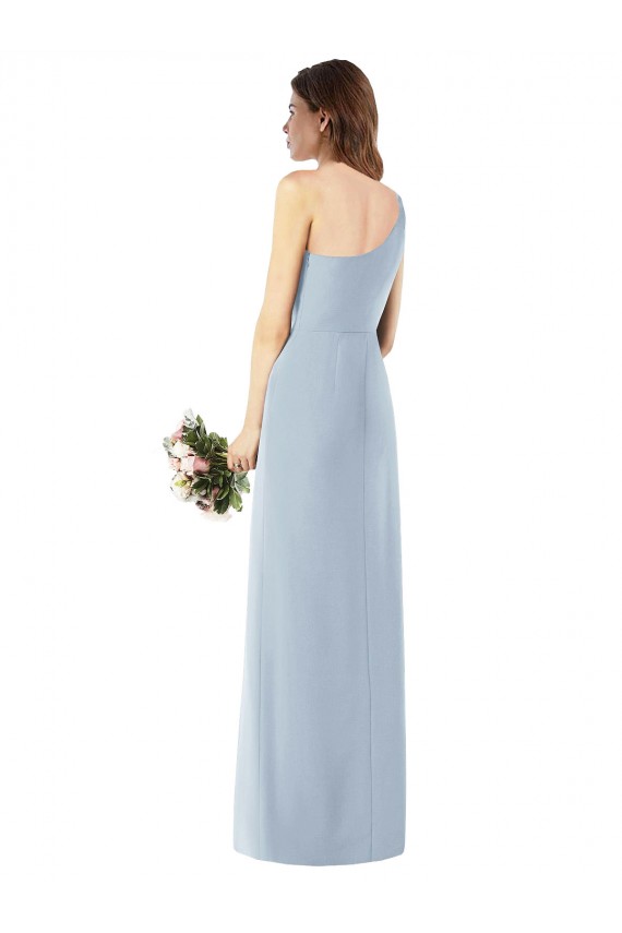Azul cielo claro Trompeta Un Hombre Crepé Elástico Largo Vestidos de dama de honor / Vestidos de fiesta Outlet