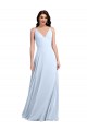 Azul cielo claro línea A Cuello en V Gasa Largo Vestidos de dama de honor Outlet