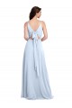 Azul cielo claro línea A Cuello en V Gasa Largo Vestidos de dama de honor Outlet