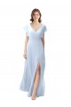 Azul cielo claro línea A Cuello en V Gasa Largo Vestidos de dama de honor Outlet