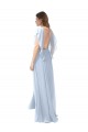 Azul cielo claro línea A Cuello en V Gasa Largo Vestidos de dama de honor Outlet
