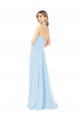 Azul cielo claro línea A Halter Cuello Alto Gasa Largo Vestidos de dama de honor Outlet
