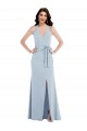 Azul cielo claro línea A Halter Cuello en V Crepé Elástico Largo Formales Vestidos de dama de honor / Vestidos de fiesta Outlet
