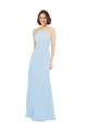Azul cielo claro línea A Halter Gasa Largo Vestidos de dama de honor Outlet