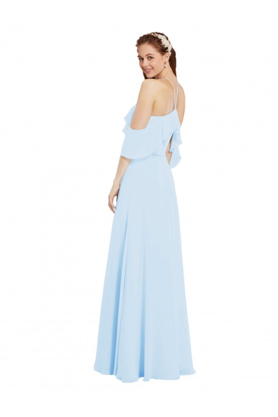 Azul cielo claro línea A Halter Gasa Largo Vestidos de dama de honor Outlet